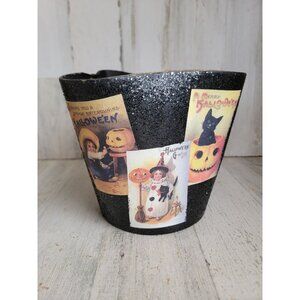 Halloween vintage AS IS bucket cardboard pail‎ cat witch glittered